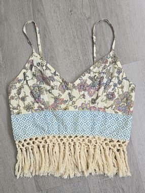 FP One Boho Floral Fringe Crop Top - Cream Size S